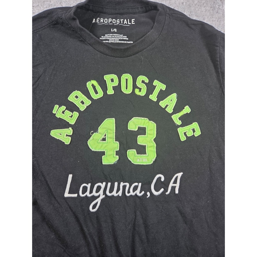 Aeropostale Laguna CA Graphic Tee Black Lime Green Mens Large Y2K Short Sleeve
